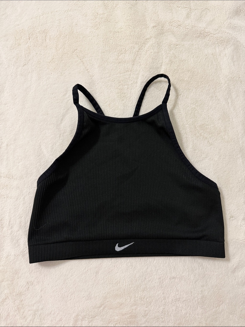 Nike Black Ribbed High-Neck Sports Bra with Slim Straps